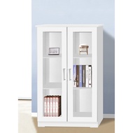dlhome.com.my™ 4 Feet Glass Door Display Cabinet Nordic 2 Pintu Kaca 3 Tier Almari Buku Kabinet Storage Cabinet