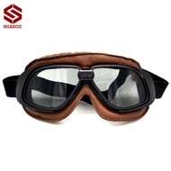Helmet Goggles with Silver Lens Motorcycle Goggle Vintage Pilot Biker Leather for Motorcycle Bike AT