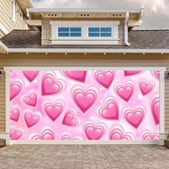 MERCHR 8 x 7 ft Valentine's Day Garage Door Banner, Pink Early 2000s Love Heart Garage Background Ro