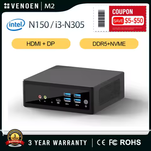Intel i3-N305 N150 Mini PC Type-C DDR5 NVME RJ45 Ethernet HD-MI 4K USB 3.0 DP Energy Compact Compute