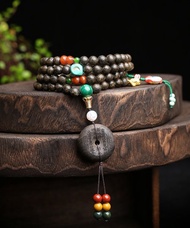 原創沉【山鬼古錢幣】平安扣多圈文玩手串 採用 7 公釐 108 克沉香佛