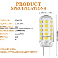 3W JC G4 LED Bulbs - AC/DC 12V - Equivalent 35W G4 Halogen Lamp - No Flickering Energy Saving T3 LED