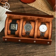 Custom Name Engraved 3 Slot Premium Leather Watch Case