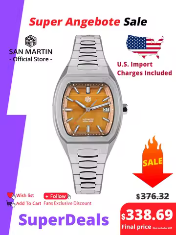 San Martin 39.5mm Tonneau Luxury Men Watch Mineral Dial Casual Sports PT5000 SW200 Automatic Mechani