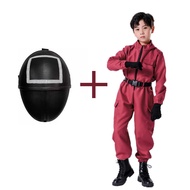 Kids Squid Game Costume Jumpsuit with Mask Villain Red Outfit Kdrama Round Six Halloween Cosplay Cos