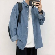 Jaket jeans lelaki Denim Jacket Harajuku Style Korean Version Trendy Youth Men's Overalls Shirt Spring Autumn Loose Hong Kong Style Casual Coat