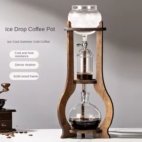 Home European American ice drip coffee pot Cold brew pot Wooden hand brew coffee set Ice brew coffee