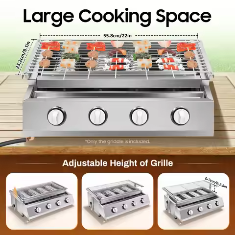 4 Burners BBQ Propane Gas Grill Removable Smokeless Barbecue Grill Portable BBQ Grill for Outdoor Pa