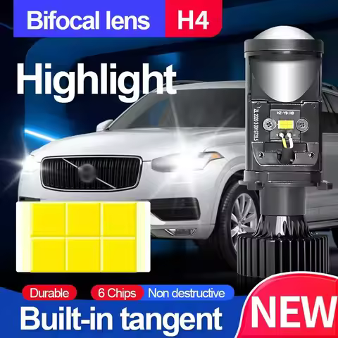 Y6D H4 LED Projector Headlight Bulbs Bi LED Lens Projector with Fan H4 Mini Projector Lens Headlight