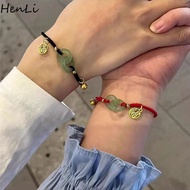 HENLI Retro Vintage Waven Rope Hand Jewerly Imitation Hetian Jade For Lovers Lotus PingAn Buckle Bracelets Women Wristbands Korean Bangles