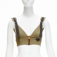 PRADA 2021 orange zip khaki green technical strap bra top IT40 S