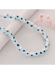 1顆白色燈工藍色邪惡的眼睛慕拉諾玻璃珠,用於diy珠寶製作配件,1串眼部細節珠邪惡的眼玻璃珠,眼珠,惡眼