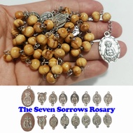 RMC6157 Seven Sorrow Wooden Bead Rosary DIY Crucifix Rosario manik kayu Jesus Yesus St Benedict