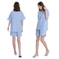 CARA คาร่า ชุดนอน 2 ชิ้น เสื้อเชิ้ต+กางเกง ชุดนอนผู้หญิง ผู้ชาย เสื้อนอน กางเกงนอน สีน้ำเงิน ไม่ระคา