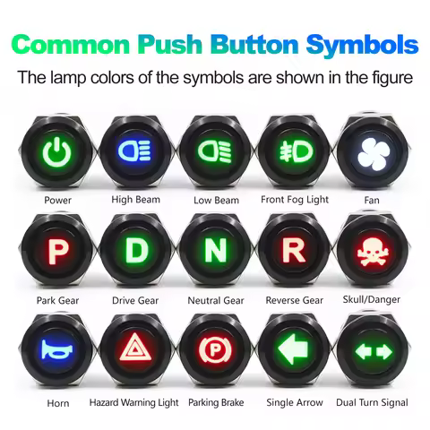 FILN 12mm 12V-24V LED Push Button Switch Momentary Waterproof Symbol Light Switch with 30cm Wire for