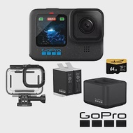 【GoPro】HERO 12 潛水超續航套組 (HERO12單機+60m潛水防護殼+Enduro雙座充+雙電池+64G記憶卡) 正成公司貨