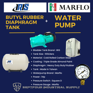 Marflo 1HP JET Water Pump MF-JET100 with IRIS 100L Horizontal Bladder Tank/Butyl Rubber Diaphragm Ta