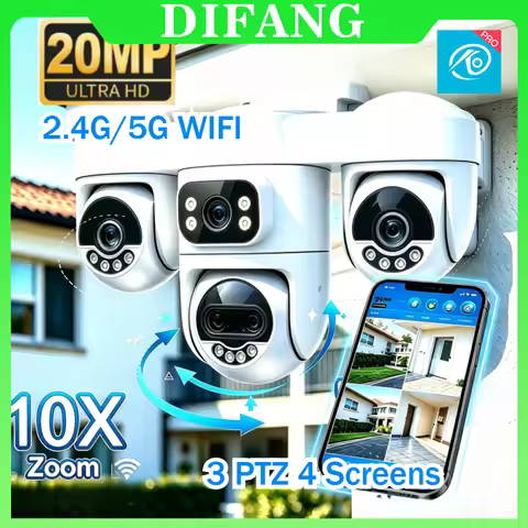 25MP 10K 2.4G/5G WiFi Outdoor PTZ Security Camera 5 Lens Quad 4 Screen 3 PTZ 10X Zoom AI Tracking CC