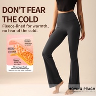 MOVING PEACH Women Flared Pants High-rise Warm Fleece Fabric Yoga Bell-bottoms Gym Pilates Dance Dai