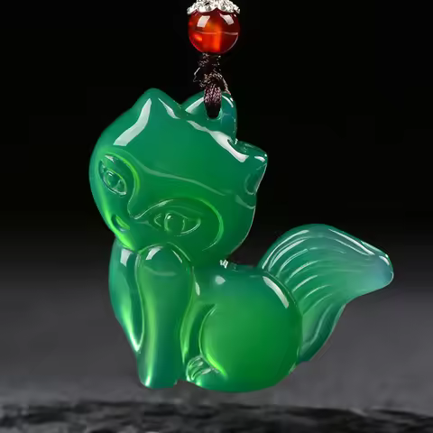 Natural Chalcedony Hand Carved Nine Tailed Fox Jade Pendant Fashion Boutique Jewelry Men's and Women