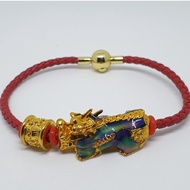 Red Leather Bracelet 5-Element Pixiu Color Changing Gold Bar Free Amulet