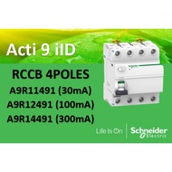 SCHNEIDER RCCB Acti iLD 4pole 100A 30mA 100mA 300mA A9R11491 A9R12491 A9R14491