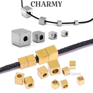 Set of 2 Square Bead Charms T4140, Stainless titanium steel - Accessories for making DIY bracelets a