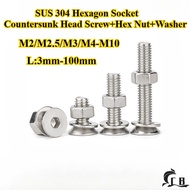 [CB-NLJLS] SUS304, Hexagon Socket Countersunk Head Screw+Hex Nut+Washer Three-Piece Set M2/M2.5/M3/M