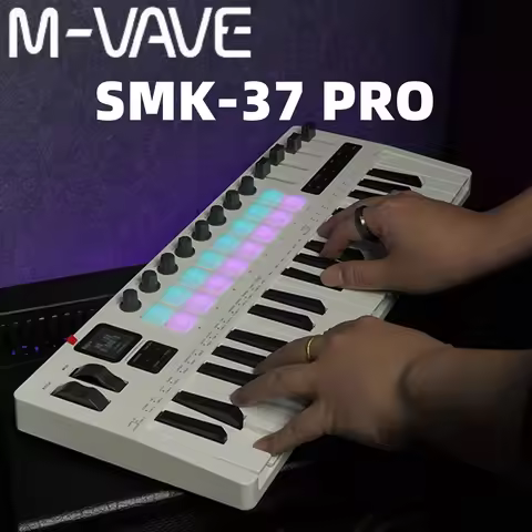 M-VAVE SMK-37 Pro Keyboard MIDI Controller w/Built-in Synthesizer|16 RGB Backlit Drum Pads,8 Knobs,4