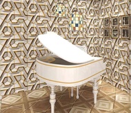 WALLPAPER DINDING MOTIF BATAKO HITAM KUNING ABU 7/8m x 45cm