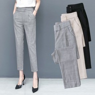 AA11-Women Summer Thin Cotton Linen Blazer Pencil Pants Female Elastic Waist Business Pants Ladies Office Wear Pants Plus Size S-3XL