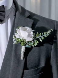 1 Pieza Hermosa Corbata Blanca Y Verde Con Estilo Del Bosque De Follaje Para Bodas, Fiestas