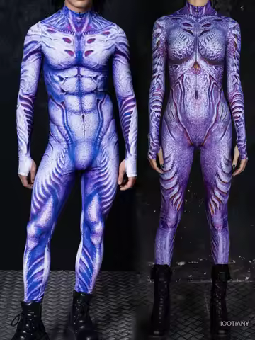 Couple Halloween Doomsday Zombie Bodysuit Adult Role Play Purple Monster Muscle Carnival Party Stage