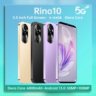 Rino10ใหม่สมาร์ทโฟน4G/5G หน้าจอ5.5นิ้วใสเป็นพิเศษ4GB + 64GB แบตเตอรี่13.0แอนดรอยด์6800Mah