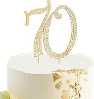 Gold 70th Birthday Cake Topper Rhinestones Cake Decorations for 70th Birthday Party