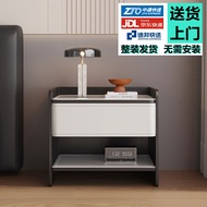 意式马鞍皮床头柜卧室小型实木智能收纳柜床边柜现代简约 米白色皮面+黑纹色框架（MA-01）