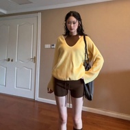 CHANGTONG | ชุด OOTD 3 ชิ้น เสื้อวีเน็คและกางเกงขาสั้นสายโซ่