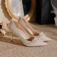 kasut pengantin perempuan princess heels Kasut perkahwinan Perancis Hexiu gaun pengantin dua memakai