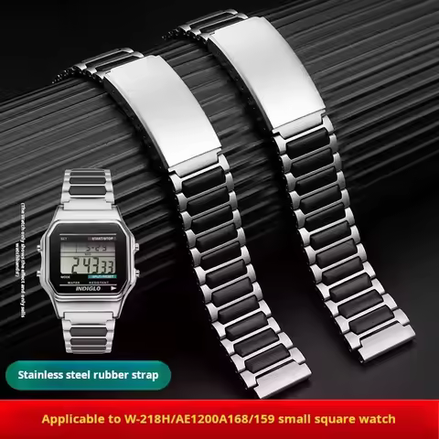 18MM Watch strap For Casio A158 A159 168 AE1200A 1300 1100 W - 218 A168 stainless steel watchband Fo