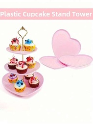 1個塑料心形蛋糕架,盤子,帶有心形裝飾的杯子蛋糕架,適用於蛋糕、糖果、水果、甜甜圈、情人節裝飾、派對用品、桌上裝飾