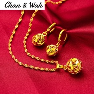 Chan Wah Malaysia Jewellery Original 916 Gold Auction Chain for Women Hydrangea Necklace Female Pendant Earrings Korean Style Set Gold Wedding Jewelry Indian Rantai Leher Emas 916 Lelong Rantai Leher Viral