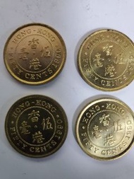 1990 香港伍亳(大皇冠)銅色硬幣 $0.5舊伍毫 4 個一套