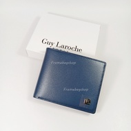 Guy Laroche กระเป๋าสตางค์พับสั้น มีช่องใส่เหรียญ สีกรมท่า หนังนิ่ม หนังลาย หนังแท้100%