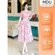 Lady Dress MDU4149 Cherry Blossom Pattern with Gentle Flared Skirt from MDU K32-D1-1