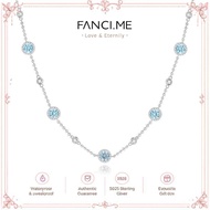 FANCIME "Heavenly Blue" Halo Setting Round CZ Station Sterling Silver Necklace