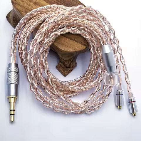 RY-C5 1.2m DIY Replacement mmcx Cable 3.5/2.5/4.4mm Silver plated Upgraded 8 core wire cable For Rep