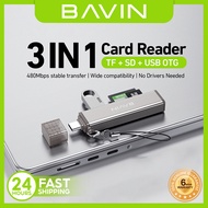 BAVIN O92 3-in-1 USB2.0 Portable Card Reader TF+SD+USB OTG w/480Mbps For Laptop, Smartphones &Tablet
