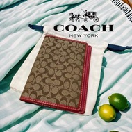 🎠 COACH 蔻馳｜經典LOGO棕色+桃紅護照套· 筆記本套·證件夾·卡片夾·車票夾 票#二手