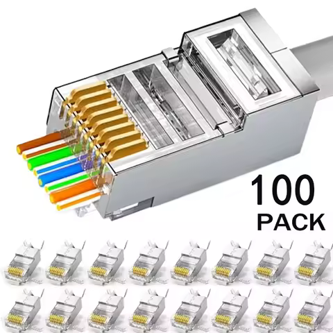 100Pcs RJ45 Cat6/Cat5/Cat5e Pass Through Shielded Connector Network Crystal End Gold-Plated 8P8C Cri