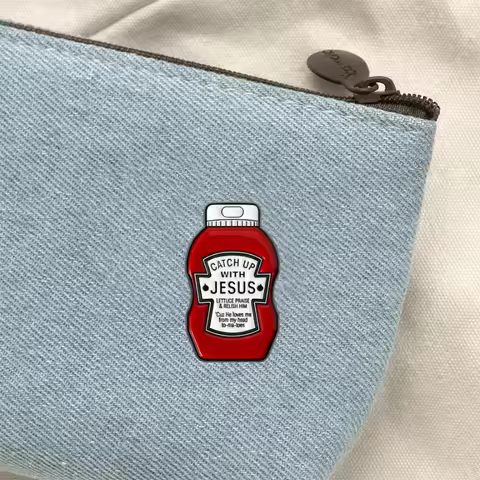 Ketchup Bottle Enamel Pin Catch Up With Jesus Brooch Badge For Jacket Clothing Christian Pins Access